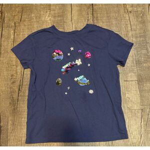 Cat & Jack Girls Space Sequin Graphic T-Shirt Size L 10/12 Navy Galaxy Stars